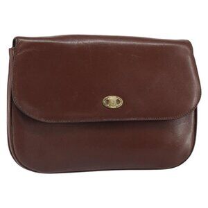 Authentic CELINE Shoulder Bag Leather Brown Gold